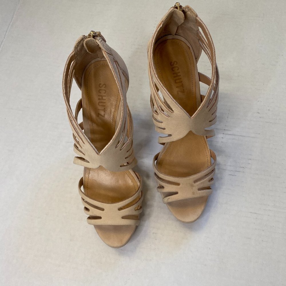 Schutz Leather Nude Strappy Heels
